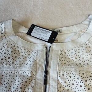 My Tribe Winter White Short Sleeve Zip-Up. Leather Ponte Dress. Size M. NWT